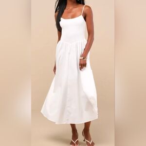 Lulus Tandria White Size Small Smocked Sleeveless Midi Dress, Size Small